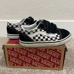 Vans Old School V Checkerboard Shoe w/ Velcro- Toddler Size 10 - Black / White